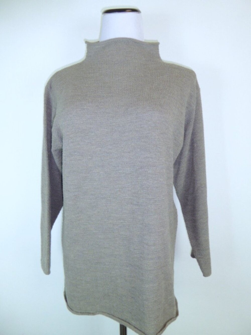 Eileen Fisher mock high neck gray boucle italian wool sweater pullover top M